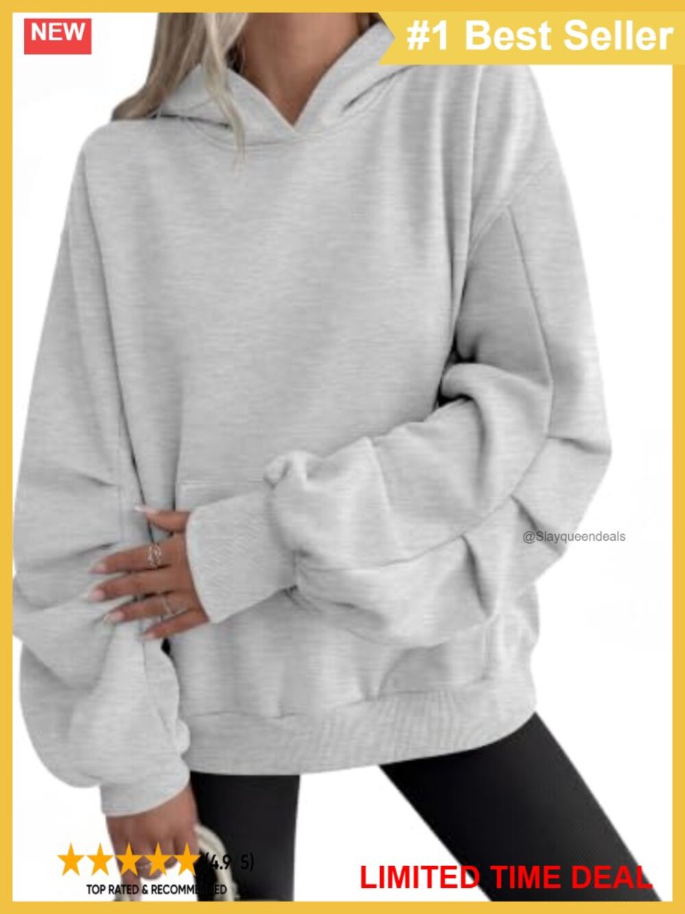 Oversized Fleece-Lined Hoodie Ruched Sleeve Kangaroo Pocket Pullover